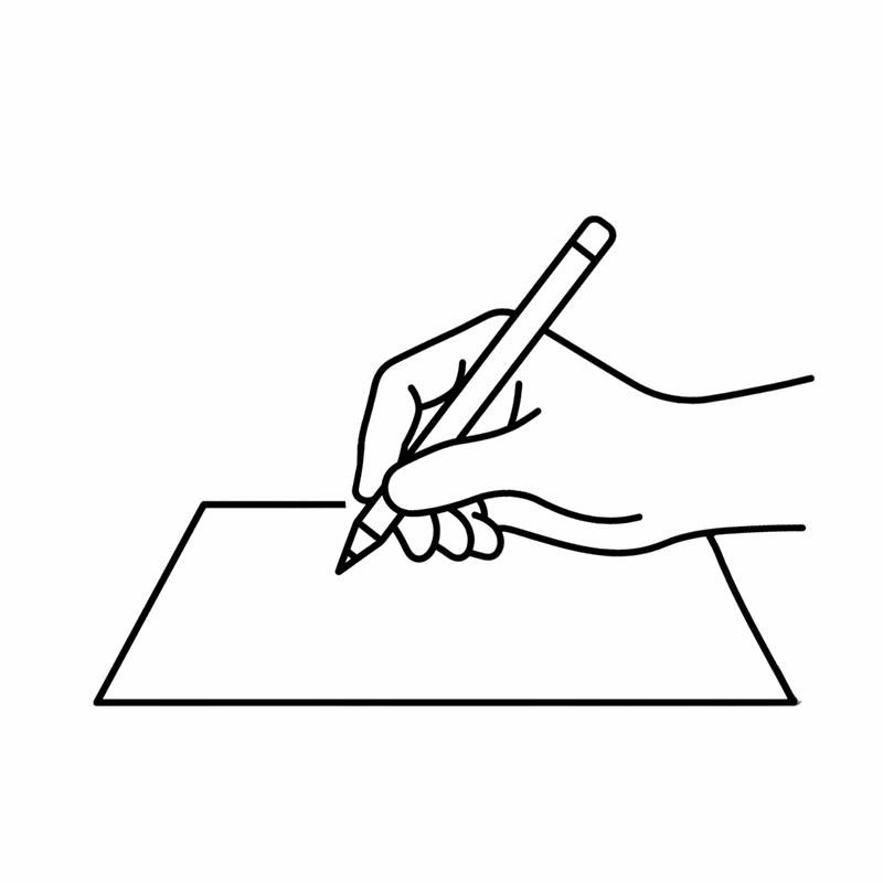 Animación de una mano escribiendo en una hoja de examen